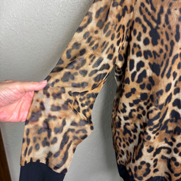 Chico's Size 3 Brown Black Leopard Animal Print Sheer Cardigan Women's Size XL - Picture 9 of 14